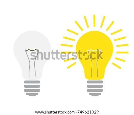 light off and light on lightbulb glowing and turned off electric light bulb realistic vector illustration concept idea