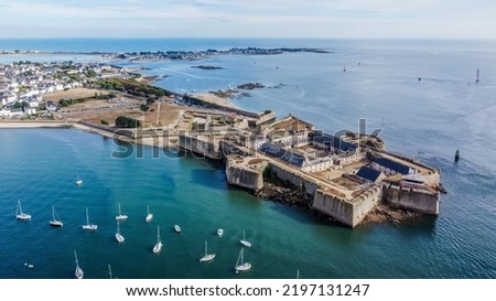 Aerial view of the citadel of Port-Louis in Morbihan, France, modified by Vauban in the 17th century to protect the port of Lorient in the south of Brittany Foto stock © 