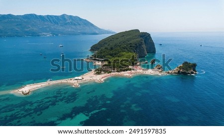 Similar – Image, Stock Photo Aerial view at Sveti Stefan islet in Montenegro