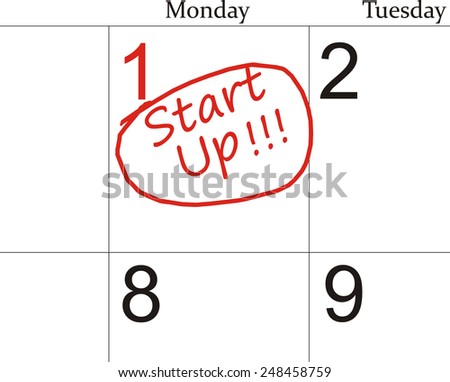 Start up words circle marked on a calendar by a red pen.