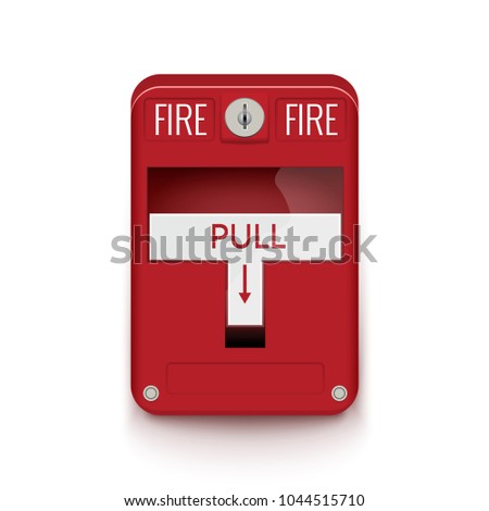 Fire alarm system. Pull danger fire safety box. Break red alarm equipment detector.