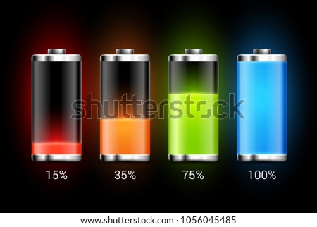 Battery charge design. Full charge energy for mobile phone. Accumulator indicator vector icon of power level.