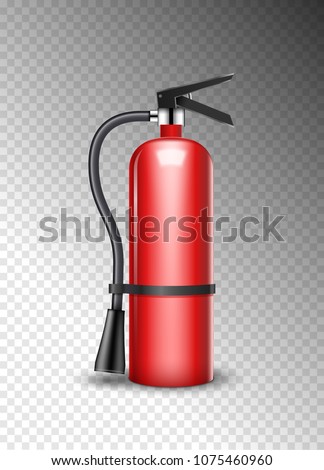 Fire extinguisher protection isolated on transparent. Red fire extinguisher emergency danger.