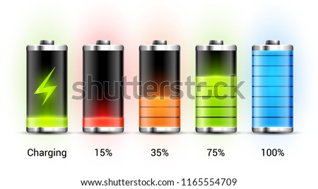 Battery charge design. Full charge energy for mobile phone. Accumulator indicator vector icon of power level.