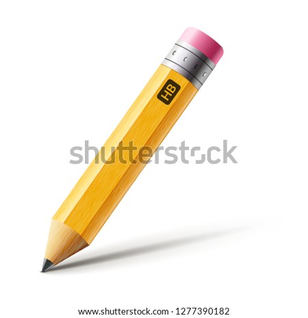 Vector short yellow pencil, Realistic pencil isolated cartoon with rubber eraser.