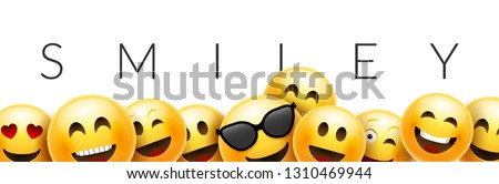 Smiley funny background emoticon face vector wallpaper. Fun smile 3d template design.