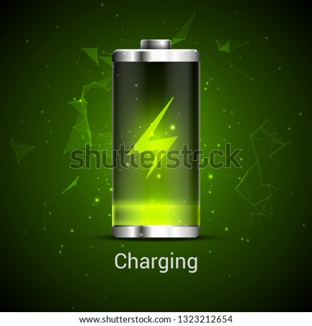 Battery charge full power energy level. Recharge battery indicator. Low power mibile fuel.