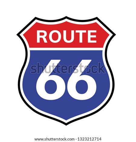 66 route sign icon. Vector road 66 highway interstate american freeway us california route symbol.