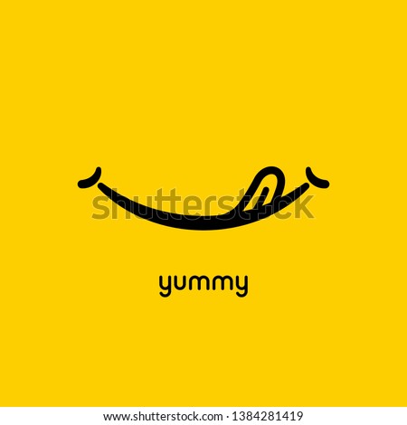 Yummy face smile delicious icon logo. Yummy tongue emoji tasty or hungry mouth smile.