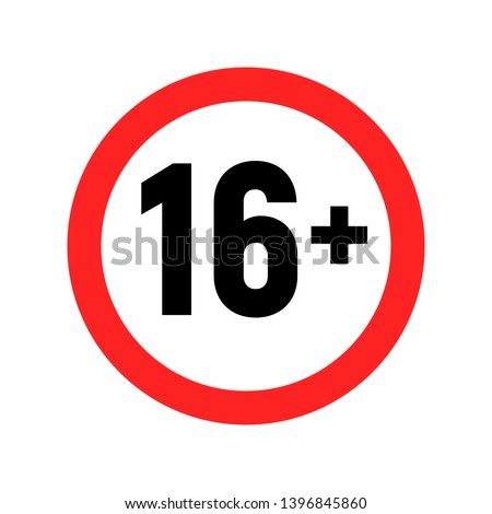 Under 16 sign warning symbol. Over 16 only censored. Sixteen age older forbidden adult content.
