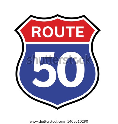 50 route sign icon. Vector road 50 highway interstate american freeway us california route symbol.