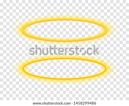 Angel halo ring saint aureole icon. Holy ring angel halo isolated nimbus gold circle realistic element.