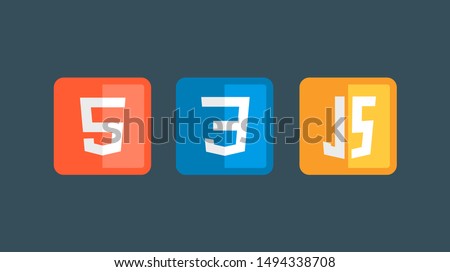 HTML5 CSS3 JS icon set. Web development logo icon set of html, css and javascript, programming symbol.