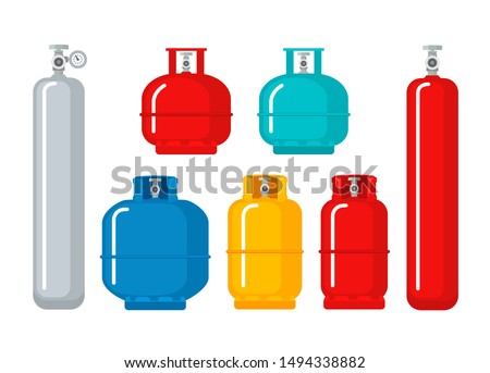 Gas cylinder vector tank. Lpg propane bottle icon container. Oxygen gas cylinder canister fuel storage. 商業照片 © 