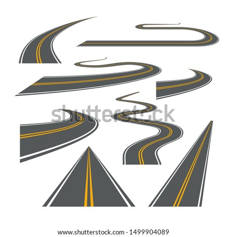 Vector road way winding journey highway illustration. Asphalt street path isolated road.