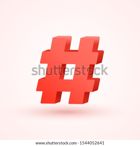 Hashtag vector 3d icon. Social hash tag design symbol for media logo.