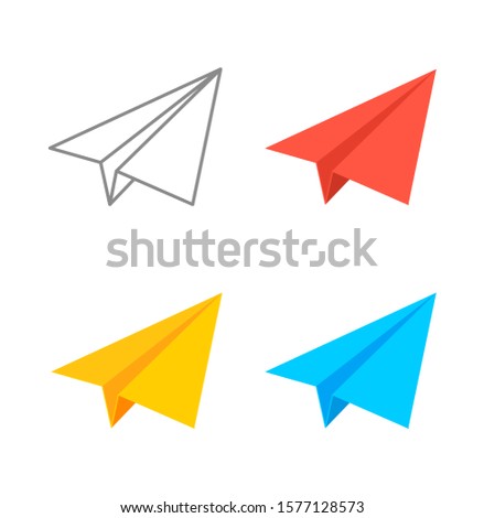 Paper plane isometric vector icon set. Origami paper airplane illustration.