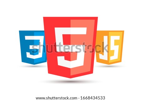 HTML5 CSS3 JS icon set. Web development logo icon set of html, css and javascript, programming symbol.
