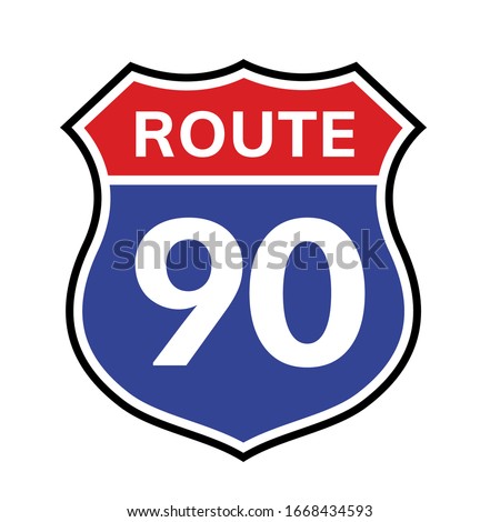 90 route sign icon. Vector road 90 highway interstate american freeway us california route symbol