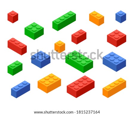 Block toy brick building icon. Isometric vector brick toy plastic set cube