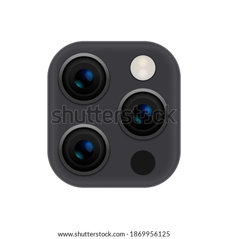 Camera phone lens mobile 3d vector icon. Smart phone camera lens back concept