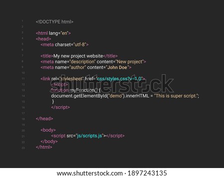 HTML screen code program developer background. Computer web interface html code vector