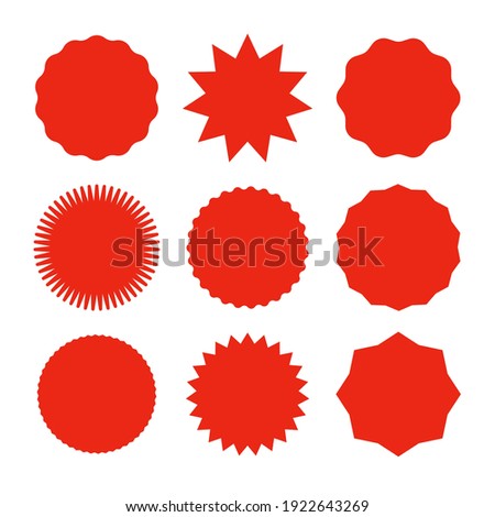 Starburst promo red sticker shape vector sale splash. Starburst round badge promo sticker