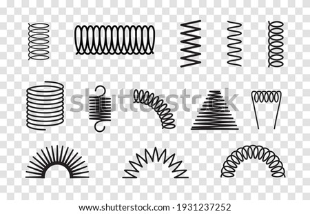 Metal spring set spiral coil flexible icon. Wire elastic or steel spring bounce pressure object design ストックフォト © 