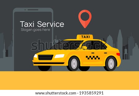 Taxi service vector cab app design flyer. Taxi mobile illustration car concept banner