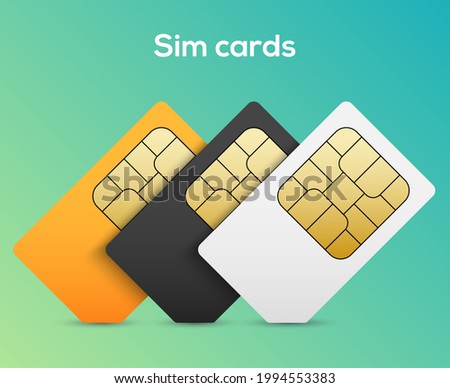 Sim card vector mobile phone icon chip. Simcard set isolated 3d design gsm