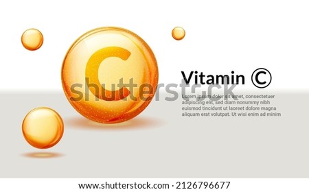 Vitamin C background ascorbic acid 3d orange serum health. Vitamin C vector golden logo