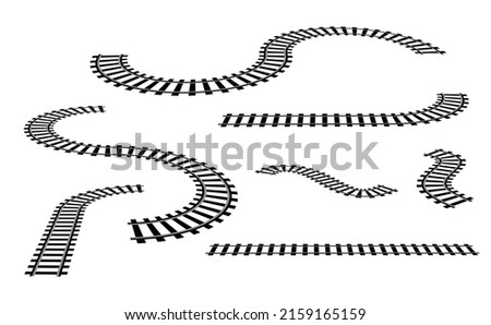 Railway train track vector route. Rail pattern round circular curve railroad path icon.