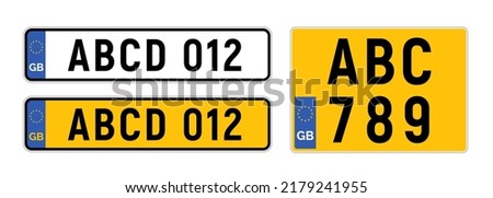 United Kingdom number plate licence registration. British number plate europe england automobile symbol