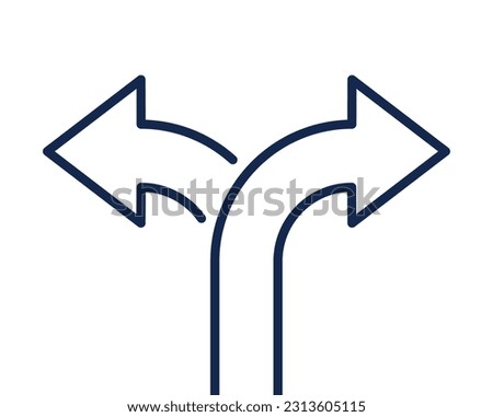 Two arrow double direction option way. Fork path two pathway multi traffic traffic icon