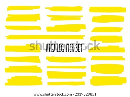 Highlight brush underline yellow marker vector pen. Stroke highlighter color set
