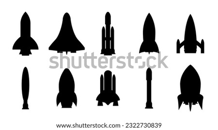 Rocket silhouette illustration astronaut vehicle icon. Rocket launch vector missle spaceship future speed cartoon concept