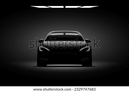 Car dark headlight garage background. Supercar light concept modern performance power silhouette in night vector car background