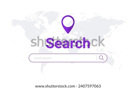 Website search bar browser world map. Research field find tab app search url concept