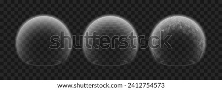 Force field shield bubble set isolated barrier on transparency. Force shield effect immune safety defence firewall futuristic ball