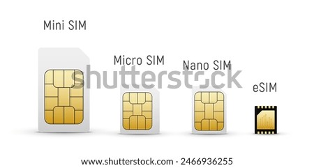 Sim card isolated set. Mini mobile sim chip standard 3d icon