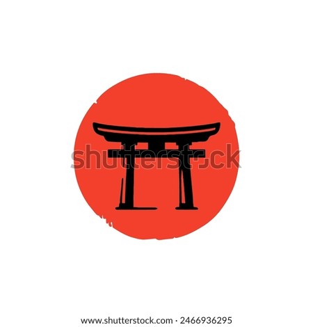 Torii gate silhouette red circle. Japanese cultural symbol traditional Shinto gate Japan Asian icon