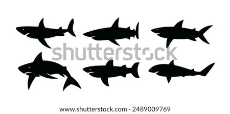 Shark vector silhouette isolated underwater icon. Sea shark animal art clip black logo silhouette icon