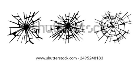 Glass crack broken texture window. Ice glass cracked effect background bullet mirror transparent isolated illustration