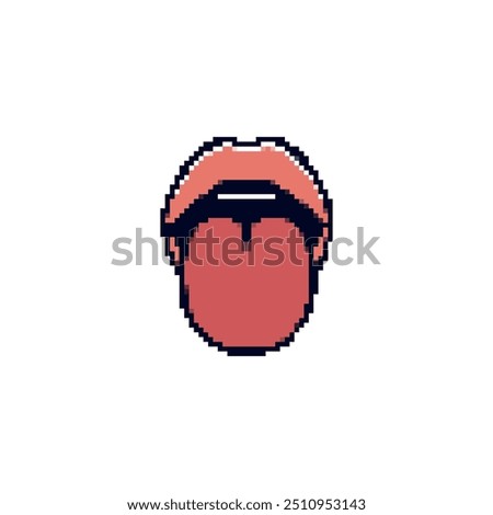 Pixel art mouth with tongue sticking out. Retro pixelated mouth and tongue icon in minimalistic style.