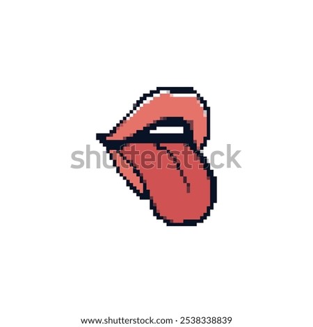 Pixel art mouth with tongue sticking out. Retro pixelated mouth and tongue icon in minimalistic style.