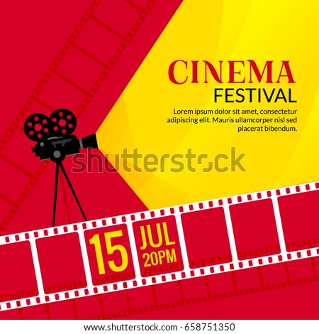 Cinema festival poster template. Vector camcorder and line videotape illustration. Movie festival art background.