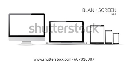 Computer monitor, smartphone, laptop and tablet pc design. Mobile phone smart digital device set