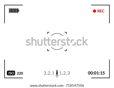 Camera viewfinder with digital focus and exposure camera settings. Screen photography frame.