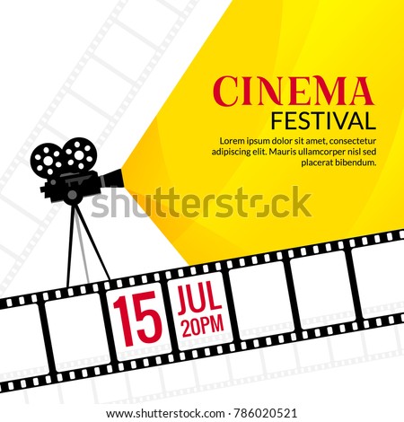 Cinema festival poster template. Vector camcorder and line videotape illustration. Movie festival art background.