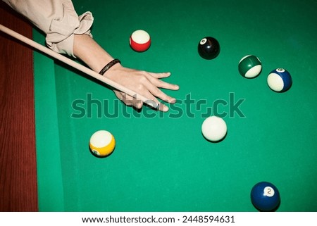 Similar – Image, Stock Photo Play billiards Pool (game)